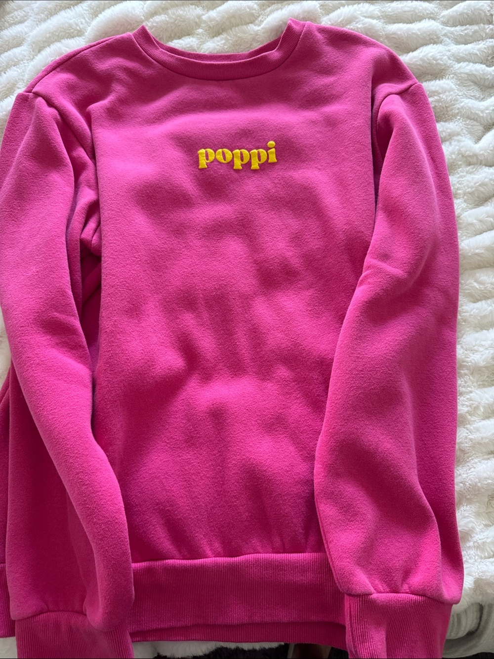 Pink Crewneck Sweatshirt with Yellow Embroidered Logo
